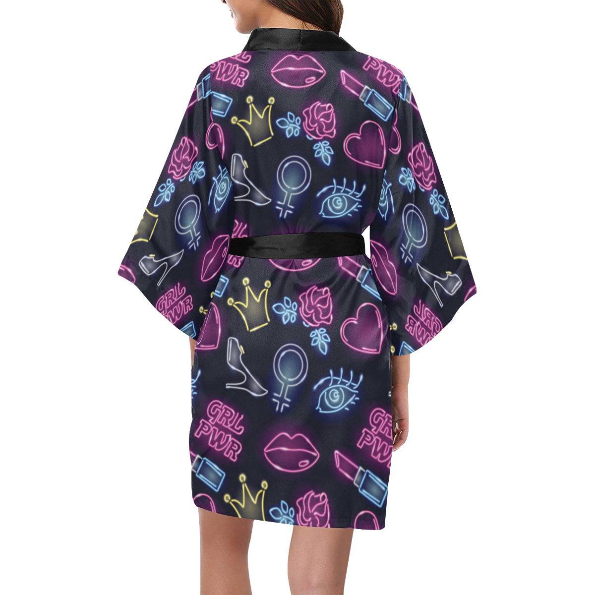 Lipstick Neon Pattern Print Design 02 Women's Short Kimono