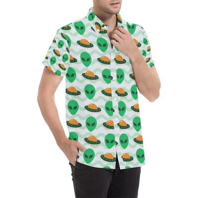 Alien UFO Pattern Print Design 04 Men's Short Sleeve Button Up Shirt