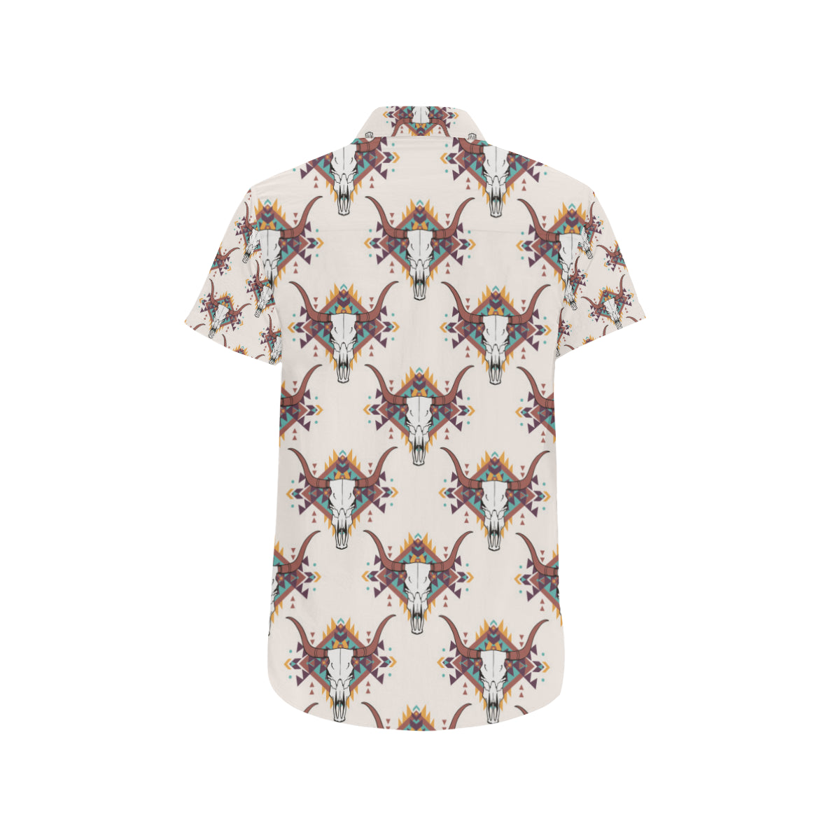 Buffalo Head Pattern Print Design 02 Men's Short Sleeve Button Up Shirt