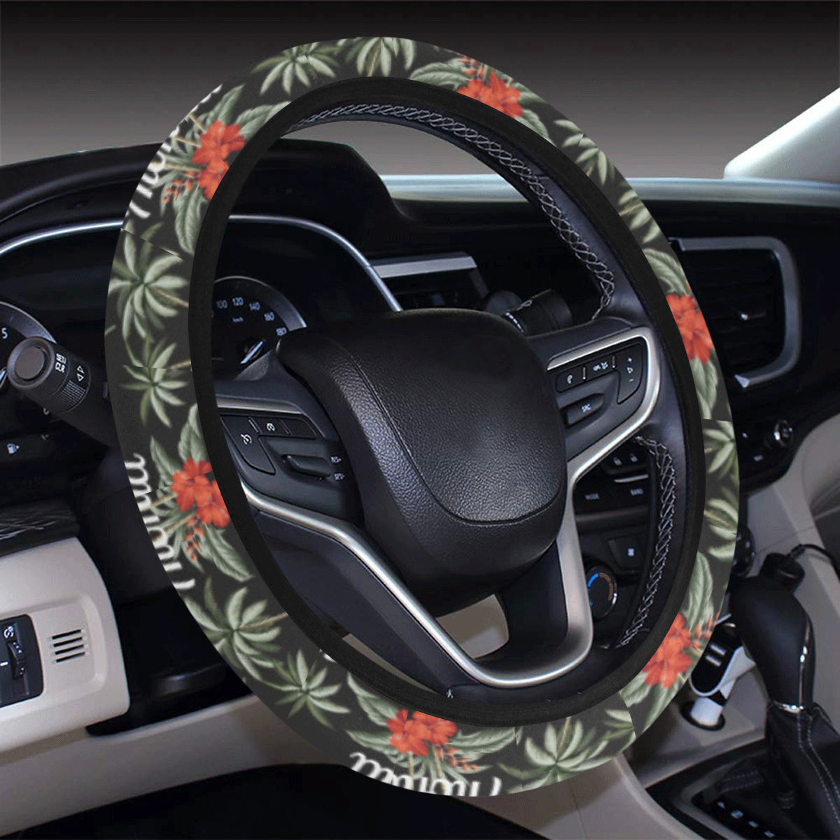 Aloha Palm Tree Design Themed Print Steering Wheel Cover with Elastic Edge