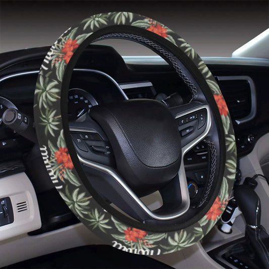 Aloha Palm Tree Design Themed Print Steering Wheel Cover with Elastic Edge