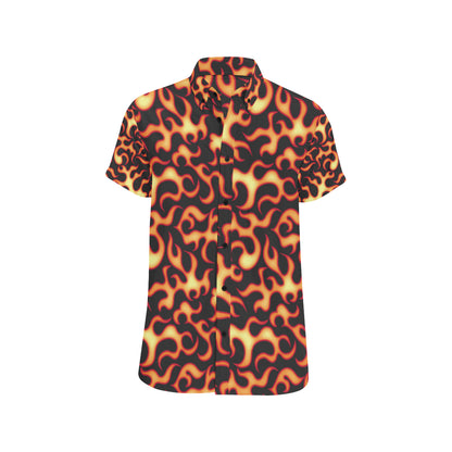 Flame Fire Themed Print Men's Short Sleeve Button Up Shirt