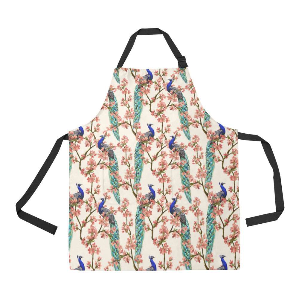 Cherry Blossom Peacock Apron with Pocket