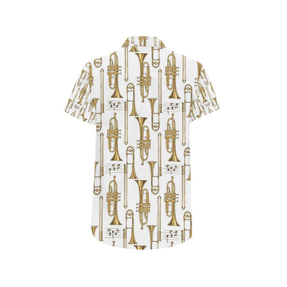 Trombone Pattern Print Design 04 Men's Short Sleeve Button Up Shirt