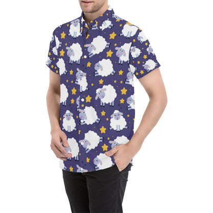 Sheep Pattern Print Design 03 Men's Short Sleeve Button Up Shirt