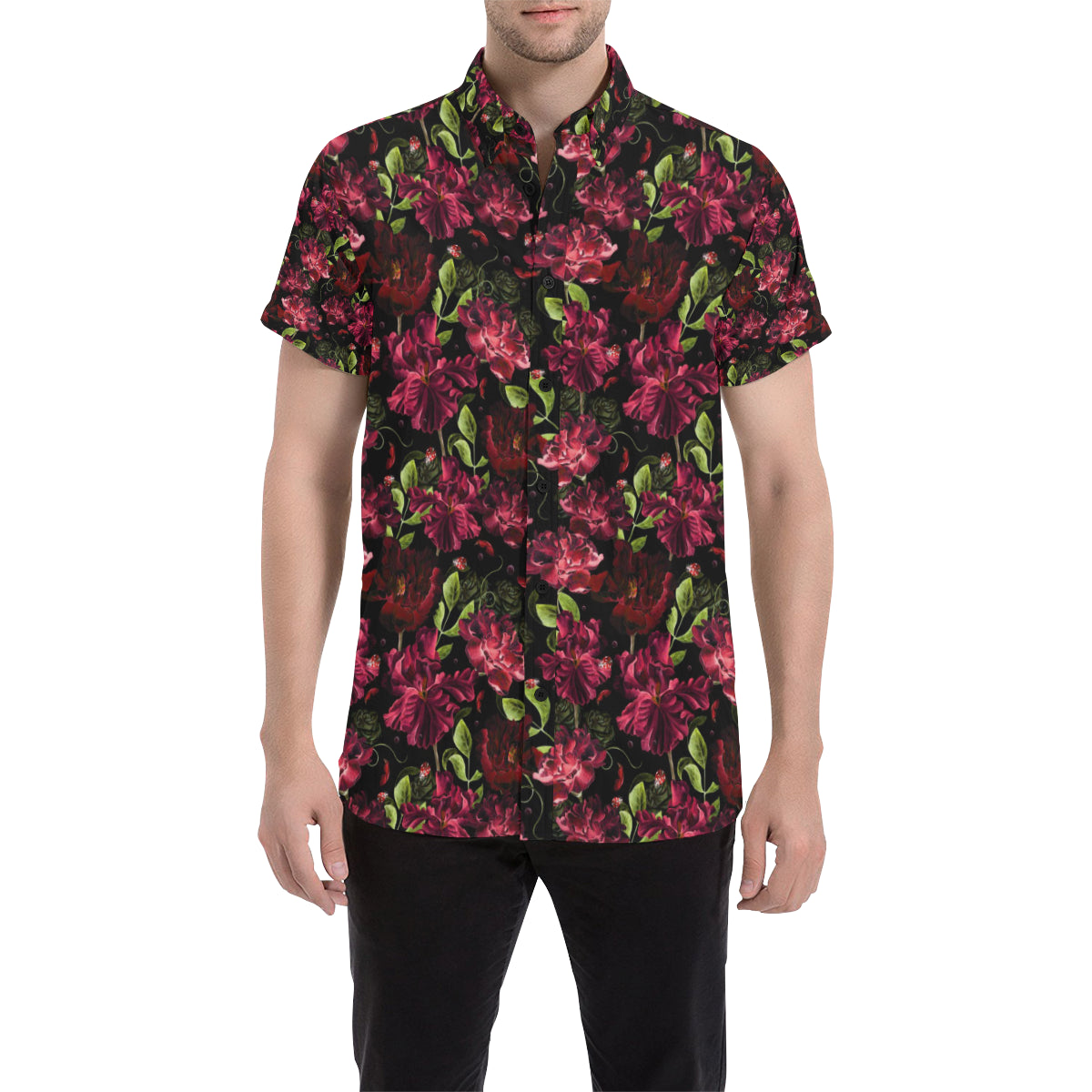 Iris Pattern Print Design IR03 Men's Short Sleeve Button Up Shirt