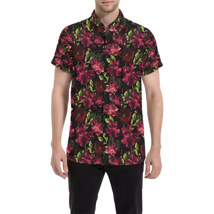 Iris Pattern Print Design IR03 Men's Short Sleeve Button Up Shirt