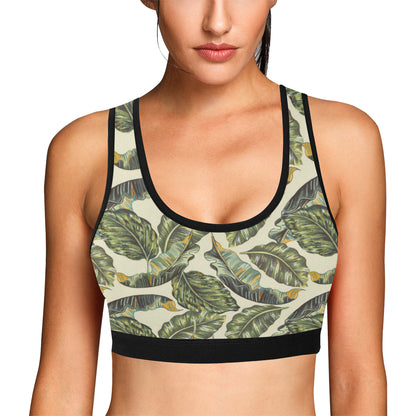 Banana Leaf Pattern Print Design BL08 Sports Bra