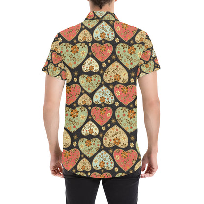 Heart Boho Pattern Print Design HE04 Men's Short Sleeve Button Up Shirt