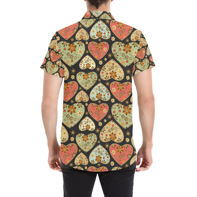 Heart Boho Pattern Print Design HE04 Men's Short Sleeve Button Up Shirt