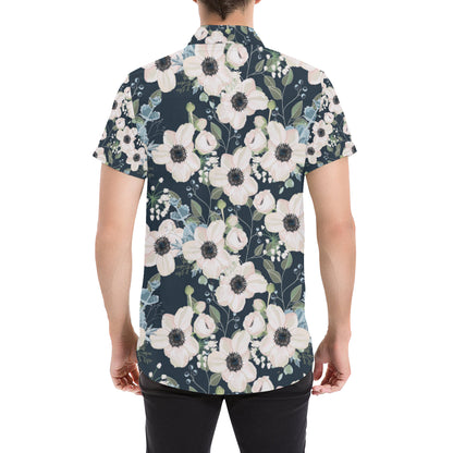 Anemone Pattern Print Design AM02 Men's Short Sleeve Button Up Shirt