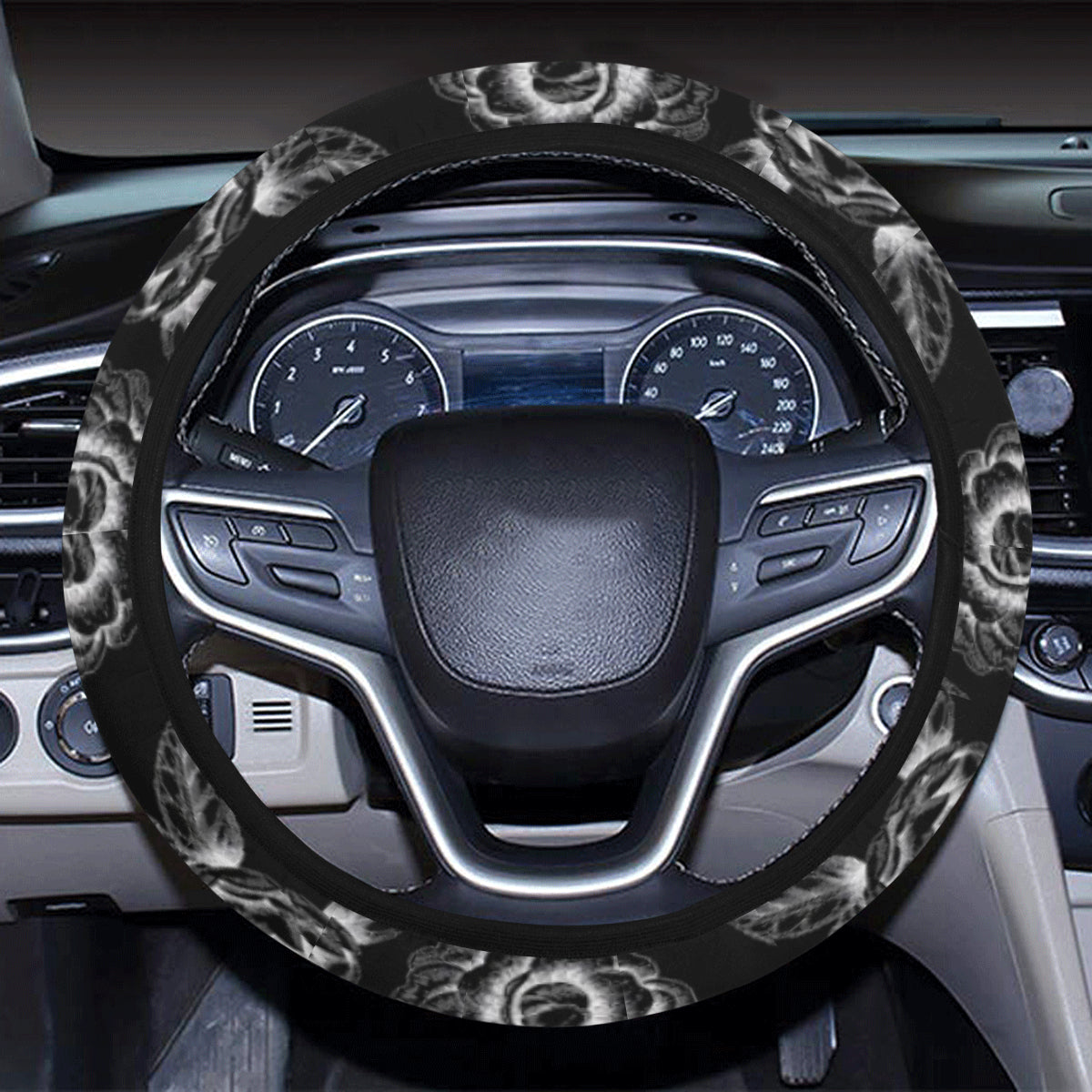 Camellia Pattern Print Design 02 Steering Wheel Cover with Elastic Edge