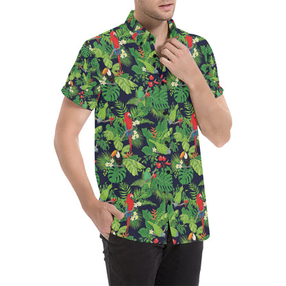 Rainforest Parrot Pattern Print Design A03 Men's Short Sleeve Button Up Shirt