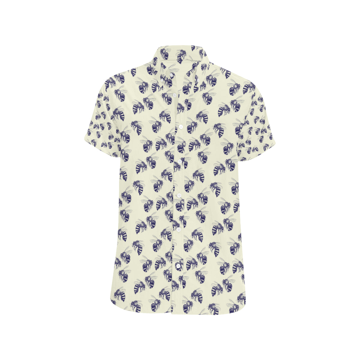 Bee Pattern Print Design 02 Men's Short Sleeve Button Up Shirt