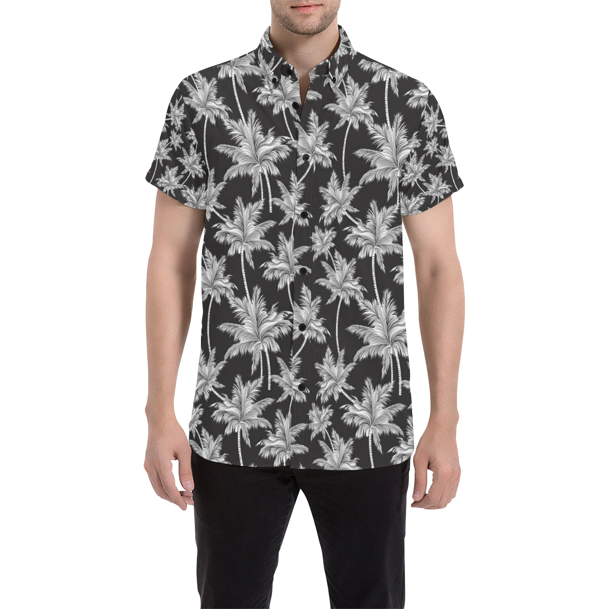 Palm Tree Pattern Print Design PT03 Men's Short Sleeve Button Up Shirt