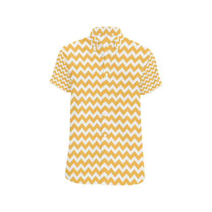 Chevron Orange Pattern Print Design 01 Men's Short Sleeve Button Up Shirt