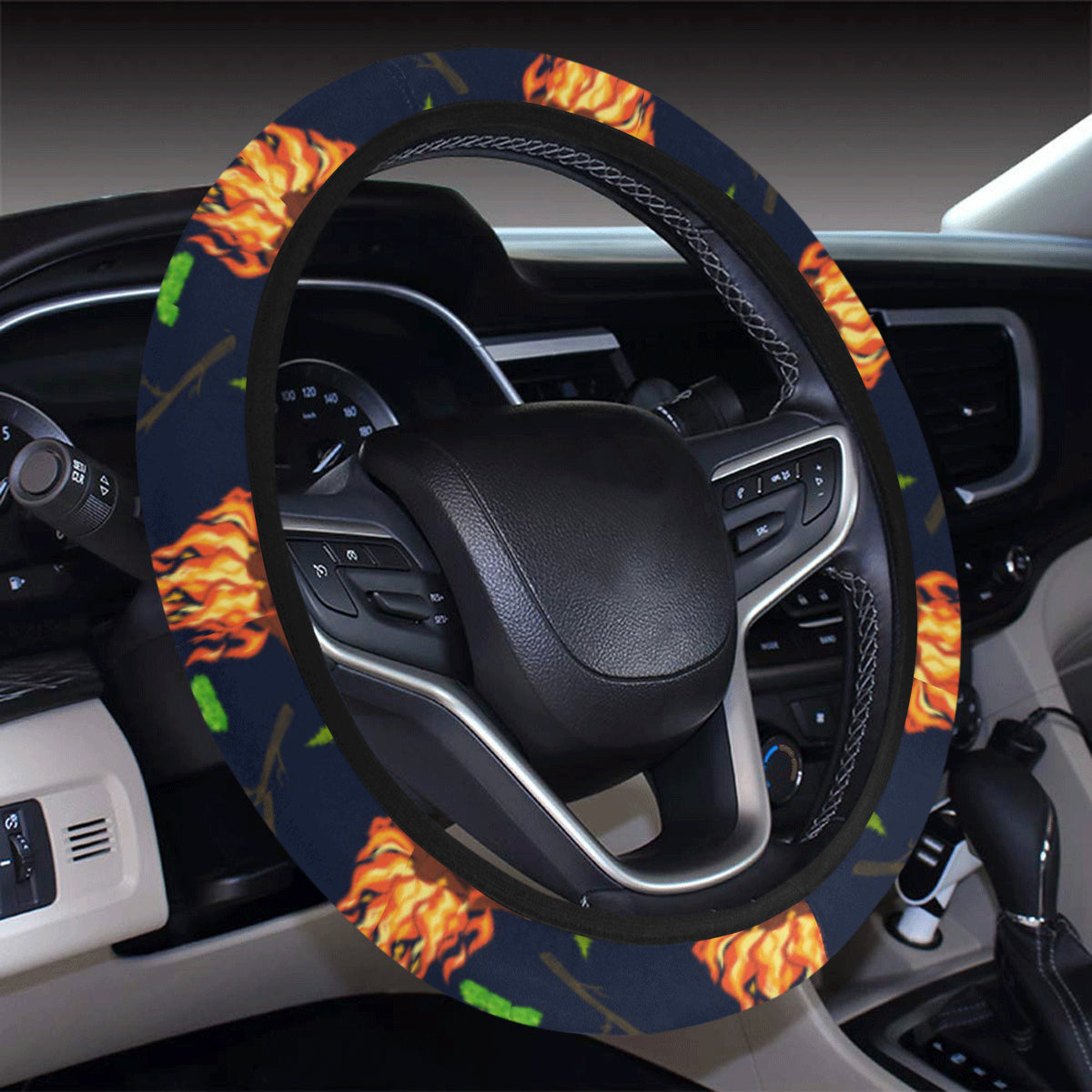 Camfire marshmallow Camping Design Print Steering Wheel Cover with Elastic Edge