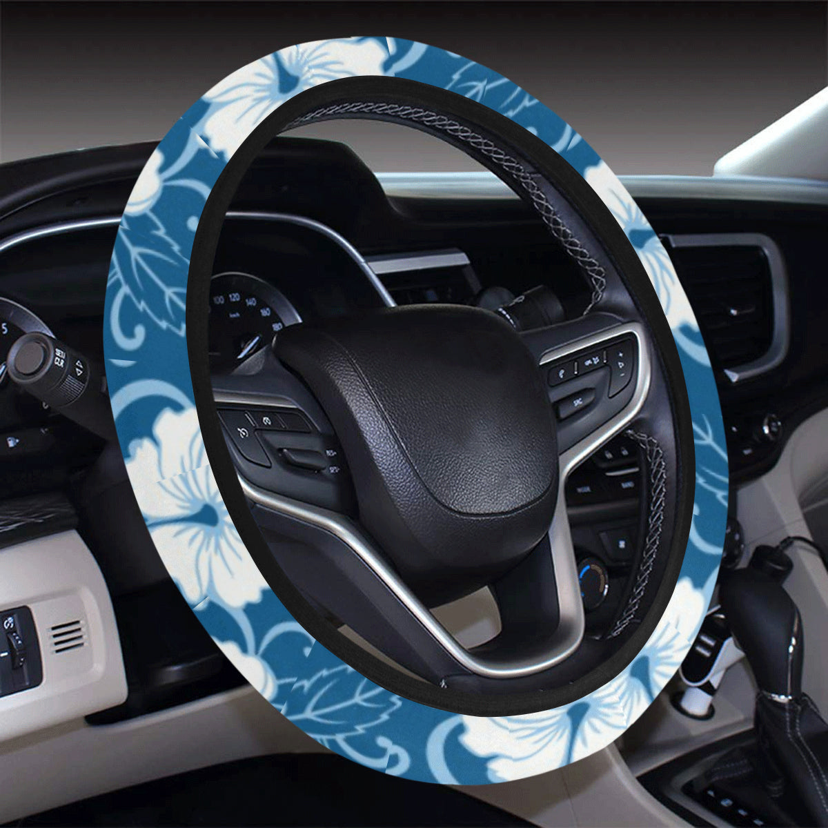 Hibiscus Pattern Print Design HB03 Steering Wheel Cover with Elastic Edge