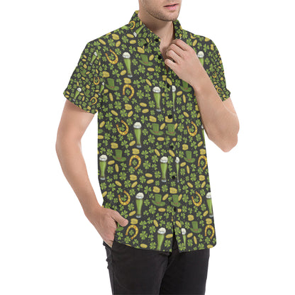 Clover St Patricks Pattern Print Design 03 Men's Short Sleeve Button Up Shirt