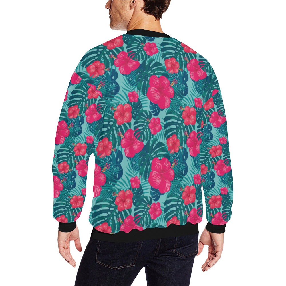 Red Hibiscus Pattern Print Design HB017 Men Long Sleeve Sweatshirt
