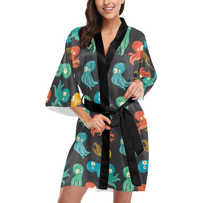Octopus Pattern Print Design A01 Women's Short Kimono