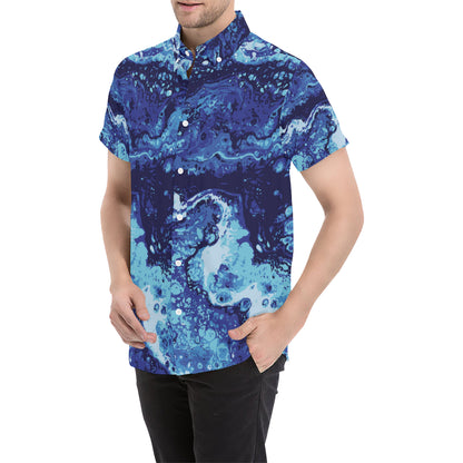 Ocean Liquid Pattern Print Design A03 Men's Short Sleeve Button Up Shirt