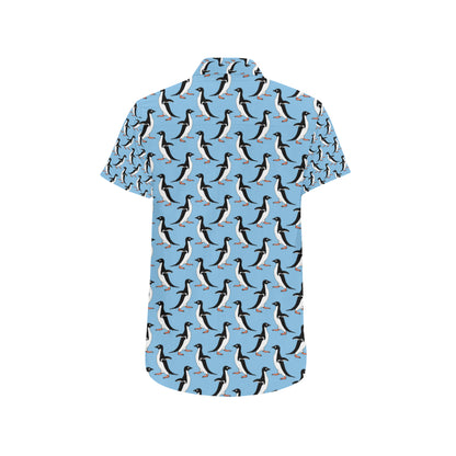 Penguin Dance Pattern Men's Short Sleeve Button Up Shirt