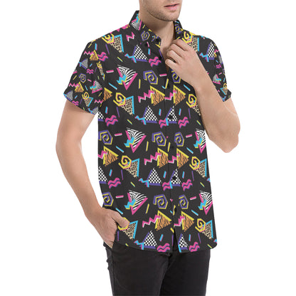 80s Pattern Print Design 3 Men's Short Sleeve Button Up Shirt