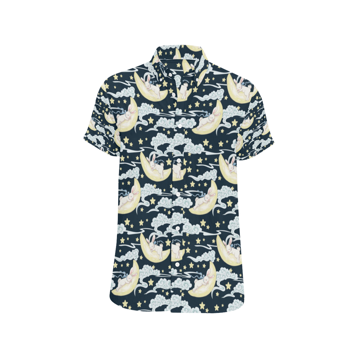 Rabbit Sleeping Pattern Print Design RB08 Men's Short Sleeve Button Up Shirt