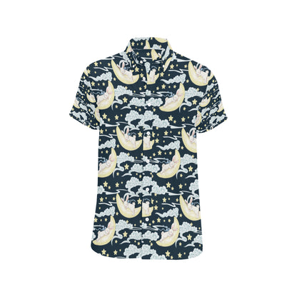 Rabbit Sleeping Pattern Print Design RB08 Men's Short Sleeve Button Up Shirt