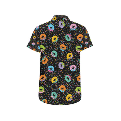 Donut Pattern Print Design DN012 Men's Short Sleeve Button Up Shirt