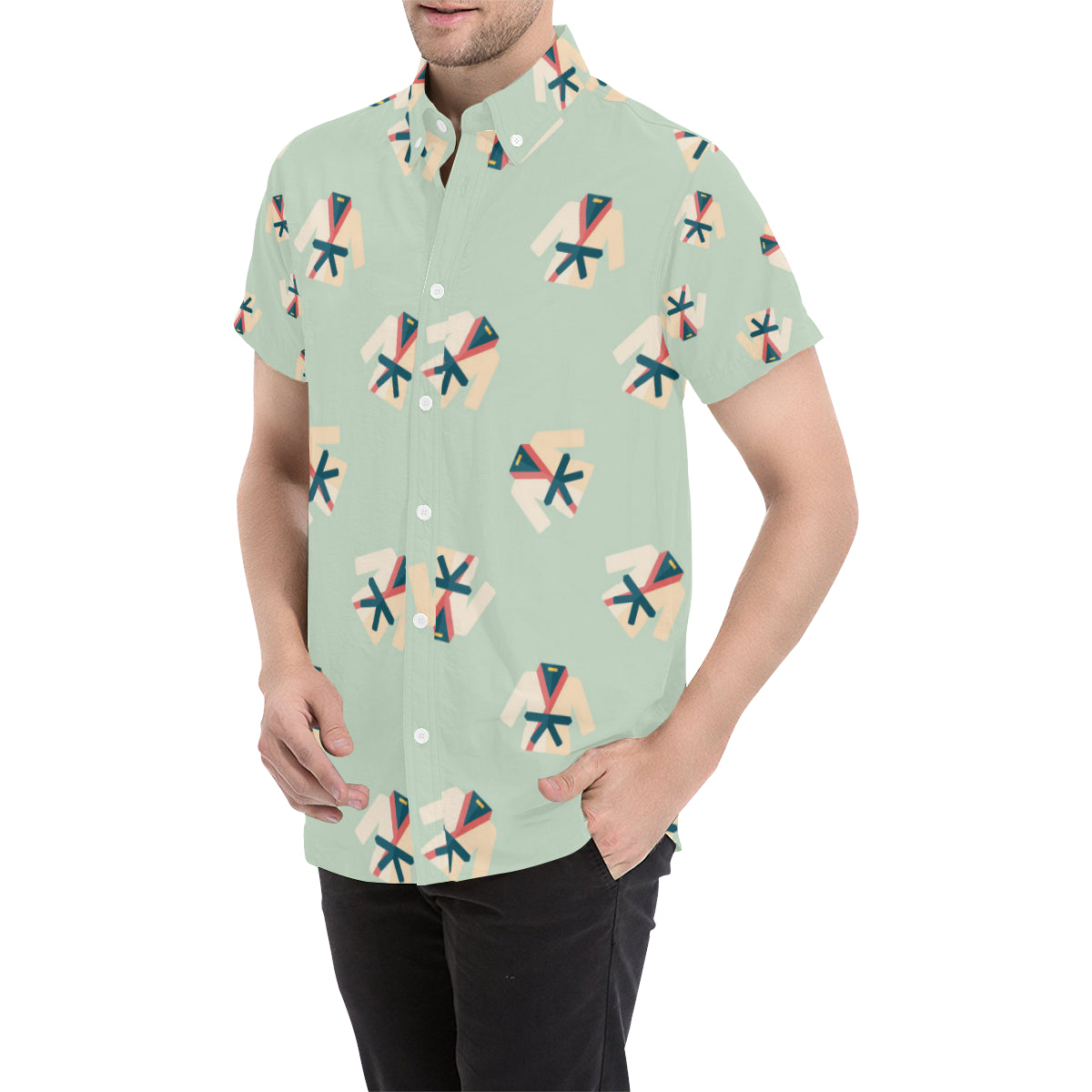 Karate Pattern Print Design 02 Men's Short Sleeve Button Up Shirt