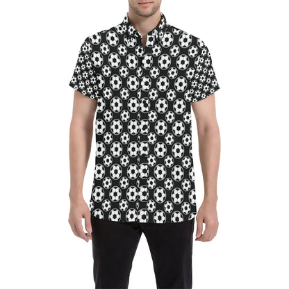Soccer Ball Black Print Pattern Men's Short Sleeve Button Up Shirt