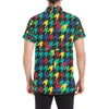 Houndstooth Colorful Pattern Print Design 02 Men's Short Sleeve Button Up Shirt