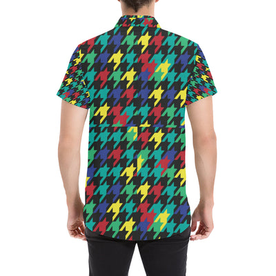 Houndstooth Colorful Pattern Print Design 02 Men's Short Sleeve Button Up Shirt