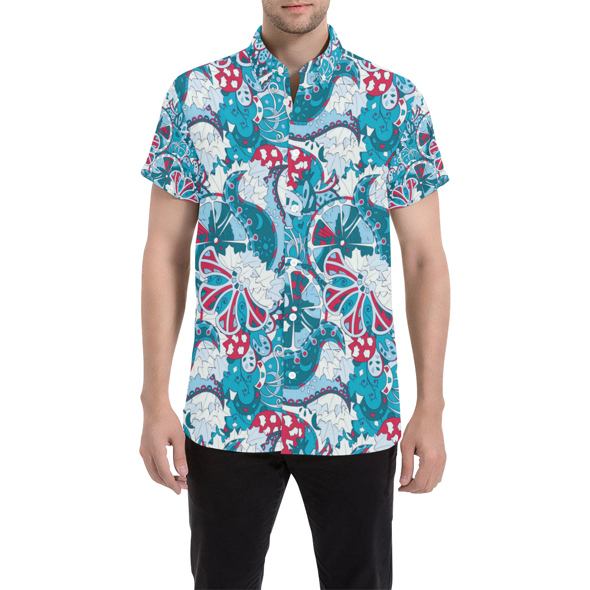 Funky Retro Pattern Print Design A05 Men's Short Sleeve Button Up Shirt