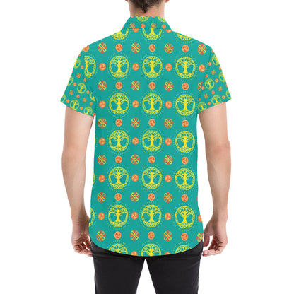 Celtic Tree of Life Print Pattern Men's Short Sleeve Button Up Shirt