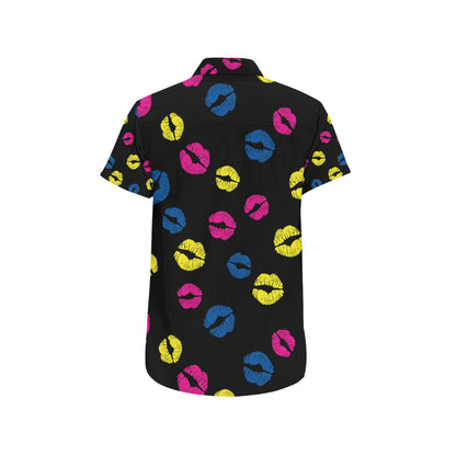 Lip Neon Color Pattern Print Design 01 Men's Short Sleeve Button Up Shirt
