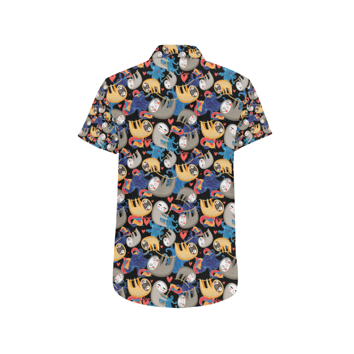 Sloth Cartoon Design Themed Print Men's Short Sleeve Button Up Shirt