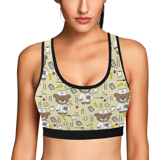 Nurse Bear Pattern Print Design A02 Sports Bra