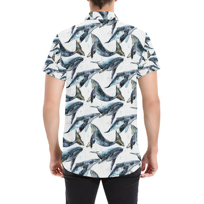 Blue Whale Pattern Print Design 03 Men's Short Sleeve Button Up Shirt
