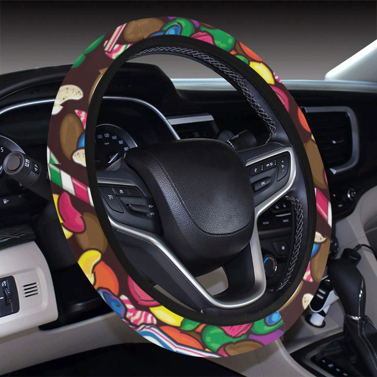 Candy Pattern Print Design CA02 Steering Wheel Cover with Elastic Edge