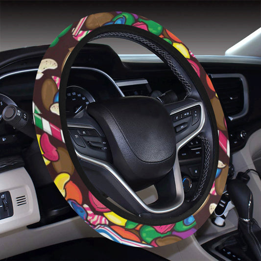 Candy Pattern Print Design CA02 Steering Wheel Cover with Elastic Edge