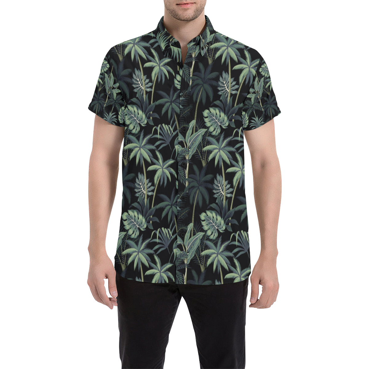 Rainforest Pattern Print Design RF02 Men's Short Sleeve Button Up Shirt