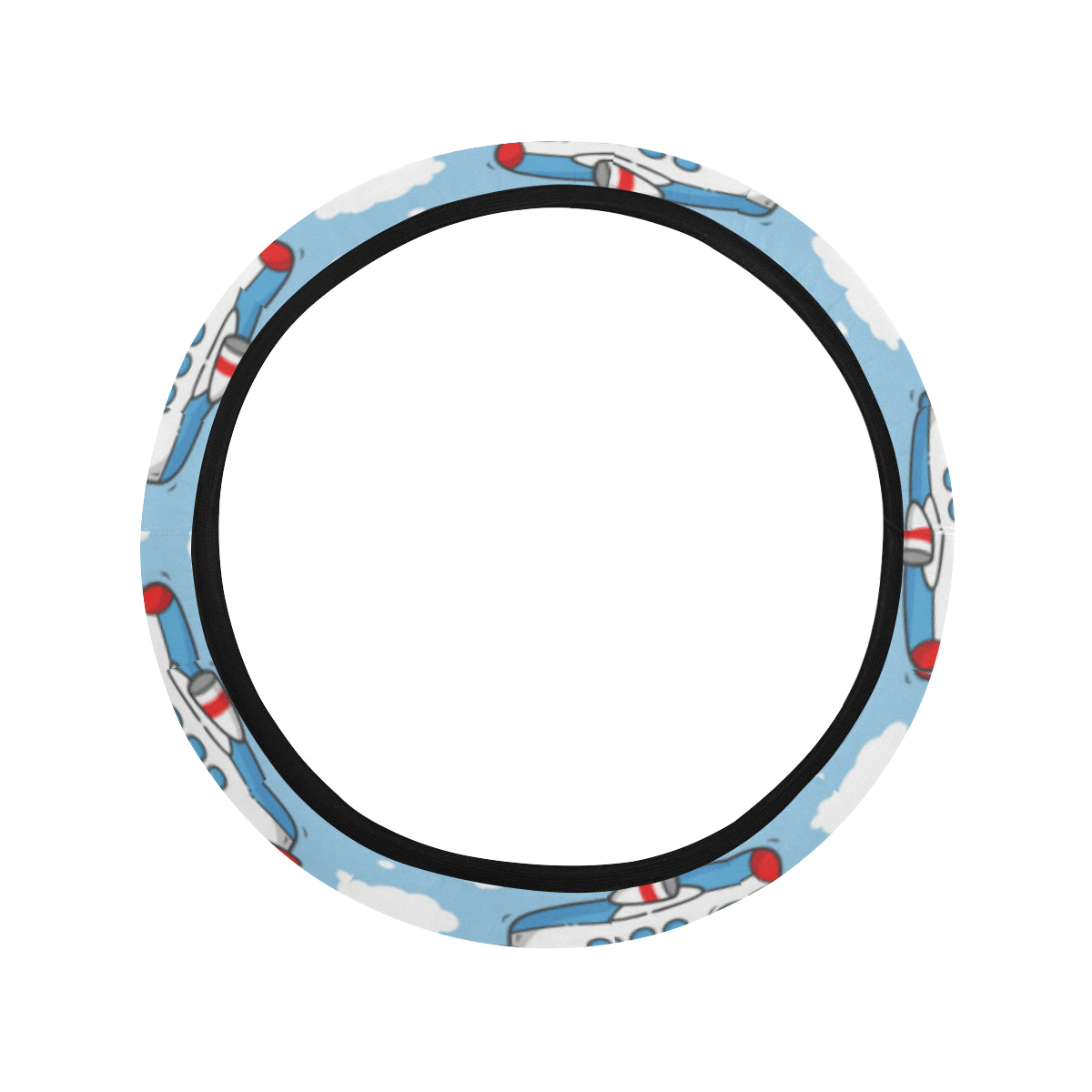 Airplane Cartoon Pattern Print Design 07 Steering Wheel Cover with Elastic Edge