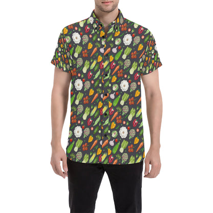 Vegan Pattern Themed Design Print Men's Short Sleeve Button Up Shirt