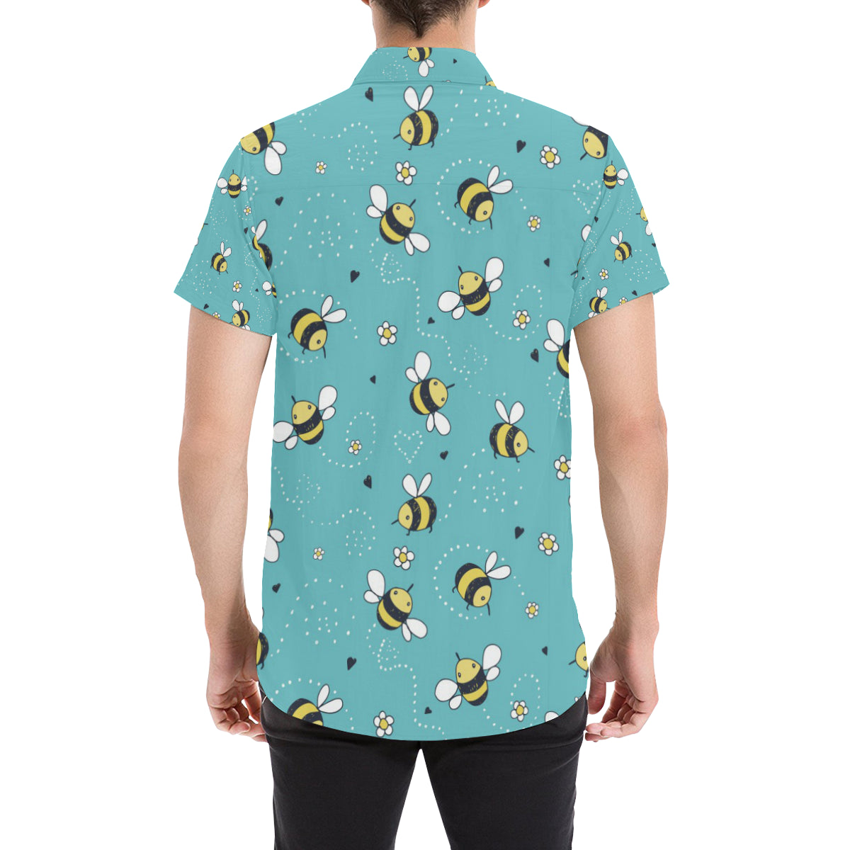 Bee Pattern Print Design BEE02 Men's Short Sleeve Button Up Shirt