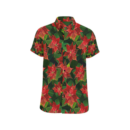 Poinsettia Pattern Print Design POT04 Men's Short Sleeve Button Up Shirt
