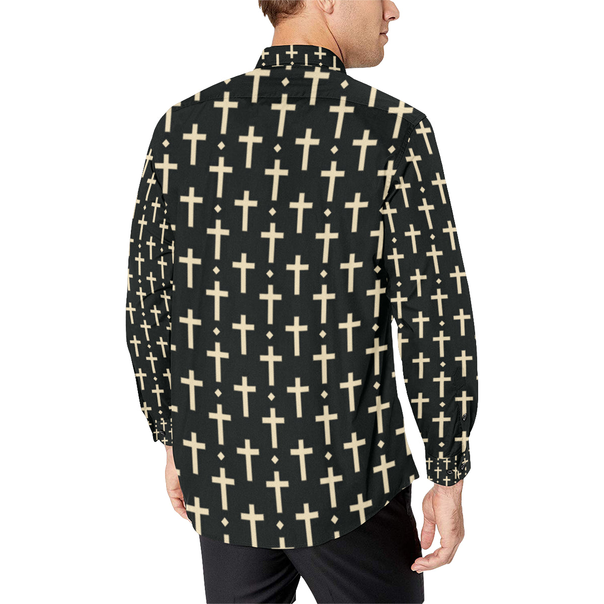 Cross Pattern Print Design 03 Men's Long Sleeve Shirt