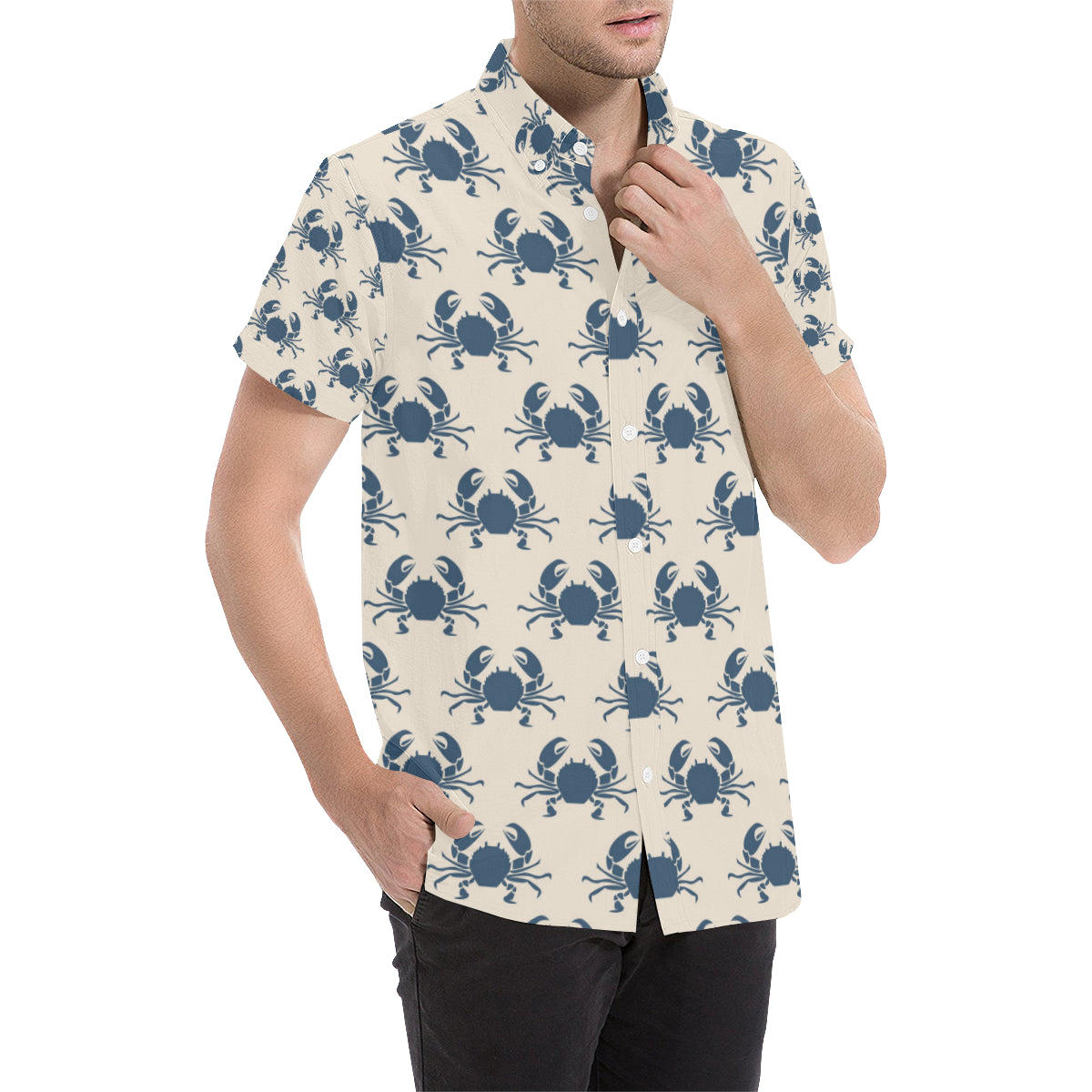 Crab Pattern Print Design 02 Men's Short Sleeve Button Up Shirt